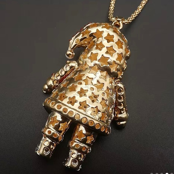 NWT Santa Claus Multi Color Rhinestone Pendant Necklace With Gold Chain - Picture 7 of 8